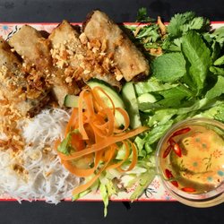 Vi Viet - No.81: BUN CHA GIO - Vietnamese spring rolls with rice noodles, lettuce, herbs.