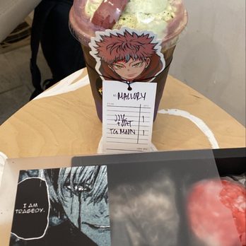 Tí Cafe - Anime Week Special: Jujutsu Kaisen Ube Latte with Match Whipped Cream x Tokyo Ghoul 2-Pack Snowskin Mooncakes in Oreo & Red Velvet - Coffee & Tea Near Me - Denver, Colorado