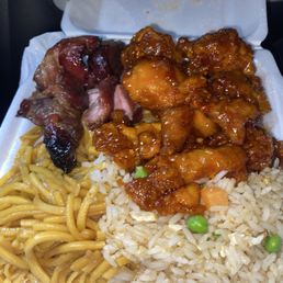 Orange chicken fried rice chow main bbq pork Orange chicken fried rice chow main bbq pork