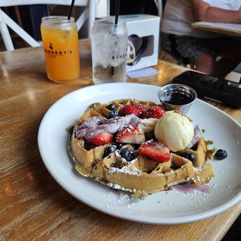 Blueberry's Grill - Blueberry Waffle Ricotta, Strawberries and warm Blueberry syrup. - Breakfast & Brunch Near Me - Myrtle Beach, South Carolina Blueberry's Grill - Blueberry Waffle Ricotta, Strawberries and warm Blueberry syrup. - Breakfast & Brunch Near Me - Myrtle Beach, South Carolina