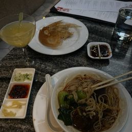 Chicken dumplings, and the Szechuan braised beef noodle soup. Chicken dumplings, and the Szechuan braised beef noodle soup.