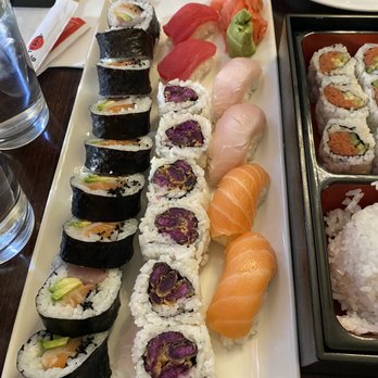 Minato Sushi Bar - April, sweet potato tempura, salmon, yellow tail, tuna nigiri - Japanese Near Me - Baltimore, Maryland