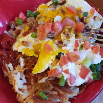 Friends Cafe - Sunrise skillet, not pictured is the side of 1 pancake, which was also delicious - Breakfast & Brunch Near Me - Tustin, California