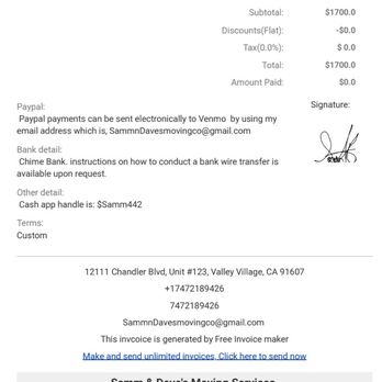 Samm & Dave's Moving Services - Photo of signed contract - Packing Services Near Me