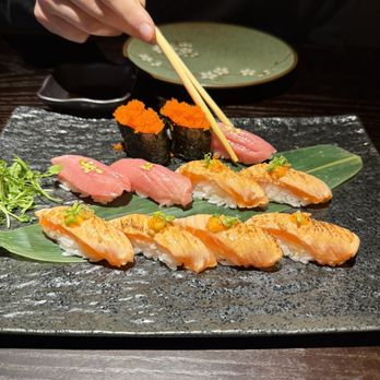 Ginza - Nigiri seared salmon and toro - Izakaya Near Me - Las Vegas, Nevada Ginza - Nigiri seared salmon and toro - Izakaya Near Me - Las Vegas, Nevada
