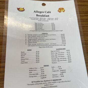 Allegro Cafe - Basic menu. Straight forward. - Diners Near Me - Hartford, Connecticut Allegro Cafe - Basic menu. Straight forward. - Diners Near Me - Hartford, Connecticut