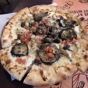Romeo & Juliet Cafe - Pizza Alle Verdure - eggplant, artichokes substituted for mushrooms, tomato, kalamata olives, basil and mozzarella. - Italian Near Me - Buffalo, New York Romeo & Juliet Cafe - Pizza Alle Verdure - eggplant, artichokes substituted for mushrooms, tomato, kalamata olives, basil and mozzarella. - Italian Near Me - Buffalo, New York