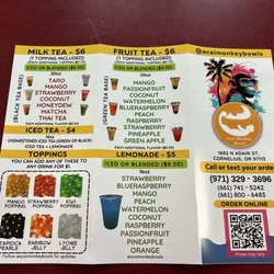 Acai Monkey Bowls - Menu