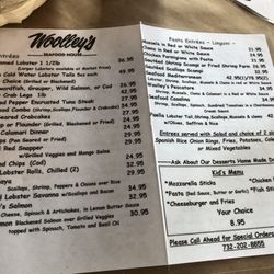 Woolley's Seafood House Restaurant - Menu