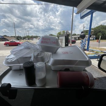 Dino's Drive In - Food tray on window!!! Love the note for Mother's Day. Nice addition from our car hop Destiny! - Barbeque Near Me - Winter Haven, Florida