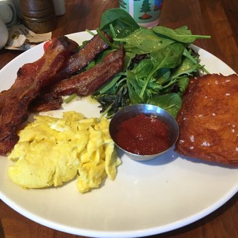 Sibling by Pushkin's - Two egg plate (scrambled) with bacon, hashbrowns, and salad - New American Near Me - Sacramento, California Sibling by Pushkin's - Two egg plate (scrambled) with bacon, hashbrowns, and salad - New American Near Me - Sacramento, California