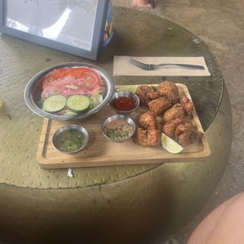 Trinity Cider - Chicharrones de pollo a la Plancha and salad - Cideries Near Me - Dallas, Texas