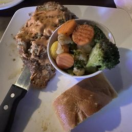 Boudin stuffed chicken breast, veggies, and garlic bread. Boudin stuffed chicken breast, veggies, and garlic bread.