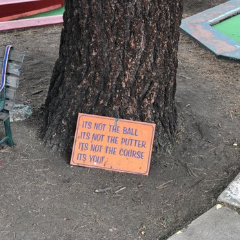 Hot Shot Miniature Golf - Funny sign along the course - Mini Golf Near Me - Big Bear Lake, California