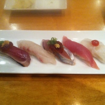 Asanebo - 2nd plate with 5 pcs nigiri sushi. Red snapper and tuna were the best here - Sushi Bars Near Me - Studio City, California