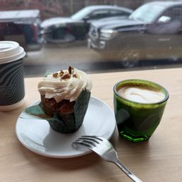 Carrot cake and cortado.