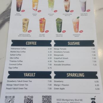 Tea Time - Menu - Tea Time offers a menu with a selection of teas, coffee, slushies, yakult drinks, and sparkling beverages, with prices listed for each item. - Coffee & Tea Near Me - Albuquerque, New Mexico