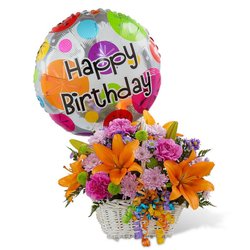 A Basket Of Love Florist - Bright colored lilies, carnations and buttons for your Birthday Celebration