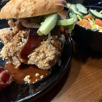 Forks & Boards - Gluten free buffalo chicken sandwich and side salad. - American Near Me - Phoenix, Arizona