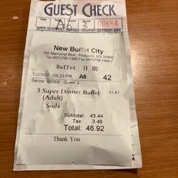 New City Buffet - That's the new price if you dine in for 3 and the Buffiet was even fully open