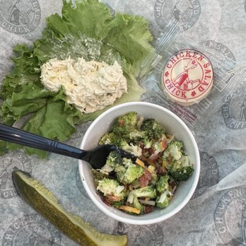 Chicken Salad Chick - Olivia's Old South Chicken Salad with Broccoli Salad - half eaten. - Southern Near Me - Gonzales, Louisiana Chicken Salad Chick - Olivia's Old South Chicken Salad with Broccoli Salad - half eaten. - Southern Near Me - Gonzales, Louisiana