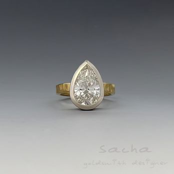 Sacha goldsmith designer - Engagement Ring: diamond, 18k yellow & 14k white gold - Jewelry Repair Near Me