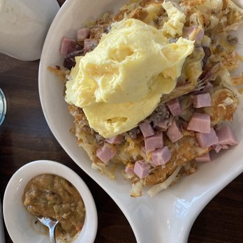 B Simple - Joe Papas with scrambled eggs and a side of green chile sauce. - Breakfast & Brunch Near Me - Prescott, Arizona B Simple - Joe Papas with scrambled eggs and a side of green chile sauce. - Breakfast & Brunch Near Me - Prescott, Arizona