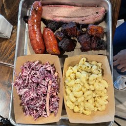 Brisket, sausage, and burnt ends combo with cole slaw and mac n cheese Brisket, sausage, and burnt ends combo with cole slaw and mac n cheese