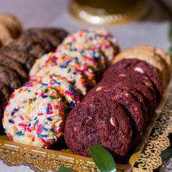 Gourmet Cookies (Chocolate Chocolate Chip, Sprinkles, Red Velvet, Snickerdoodle). Photo by Judy + Gavin Photography.