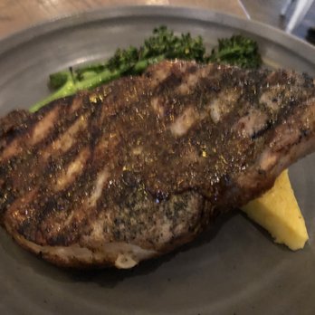 Romaine's - Pork chop, polenta, broccolini - New American Near Me - Northborough, Massachusetts
