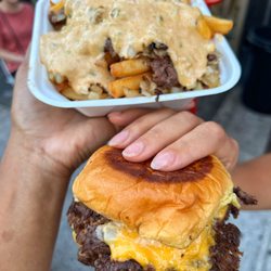 Loaded fries and a cheeseburger