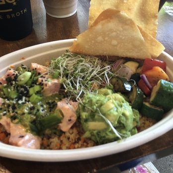 Rebol - Wild Spicy Tuna Bowl with Cauliflower Rice, Grilled Veggies, Citrus Guacamole, Broccoli Sprouts and Pistachio Chimichurri Sauce - New American Near Me - Dublin, Ohio