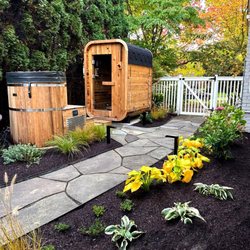 Green Leaf Landscaping & Construction - Sauna, Cold Plunge, Bluestone Walkway, Plant installs, finished with Outdoor Lighting.
Built & Installed in Montlake