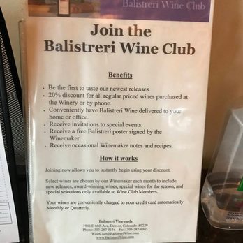 Balistreri Vineyards - Wine club info - Wineries Near Me - Denver, Colorado