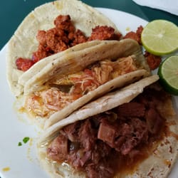 Taqueria Lupita’s - Adobada, pollo, and lengua tacos without the lettuce and fixings. Adobada is the best!