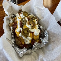 Bar B Que Shack - This stuff baked potato was to die for. Honestly, everything there has a great flavor, the nachos, the brisket, the meatloaf and
