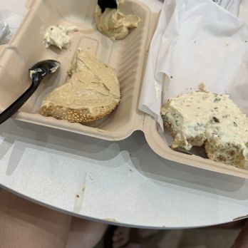 Bagel Bear - Sesame bagel with date (left) and jalapeño cream cheese - Bagels Near Me - Cedar Park, Texas