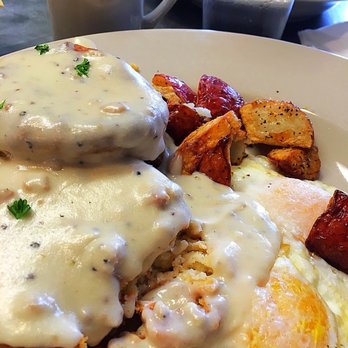 Sunset Grill - Husband enjoyed traditional biscuits and country gravy - tasty! - American Near Me - Fredericksburg, Texas