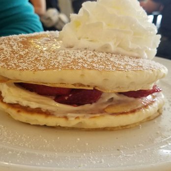 Orange Cafe Bistro - Cream chesse and strawberry stuffed pancakes are delicuous. Pancakes are light and fluffy! - Breakfast & Brunch Near Me - Orange, California