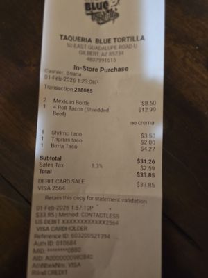 Menu photo 4 Taqueria Blue Tortilla Restaurant  Gilbert, AZ