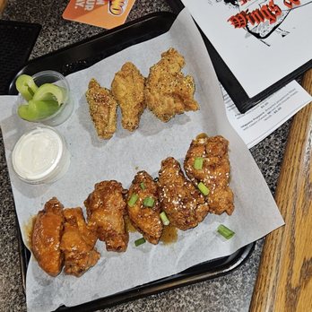 Mean Mug Wings & Things - Far left- nashville peach. Asian Sticky and dry rub lemon pepper. $1 wings on Wednesdays - Burgers Near Me - Columbus, Ohio