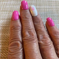 Glam Nails - Pink ribbon on white for Breast Cancer Awareness!