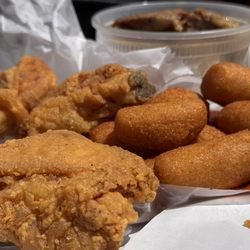Chicken brisket hush puppies