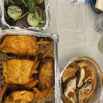 Dunya Kabab House - Salmon, eggplant, salad - Afghan Near Me - Brooklyn, New York Dunya Kabab House - Salmon, eggplant, salad - Afghan Near Me - Brooklyn, New York