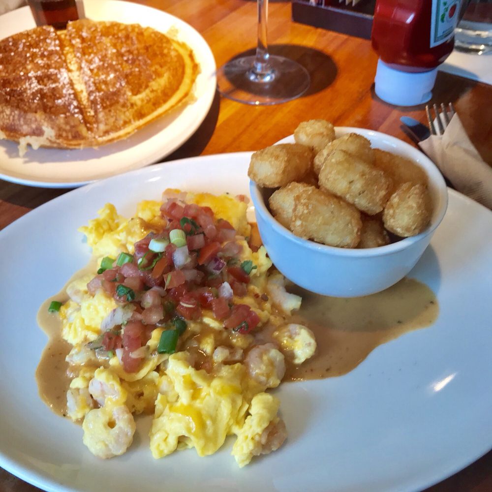FishBar - Brunch: Chipotle Bay Shrimp Scramble with Tater Tots - Seafood Near Me - Manhattan Beach, California FishBar - Brunch: Chipotle Bay Shrimp Scramble with Tater Tots - Seafood Near Me - Manhattan Beach, California