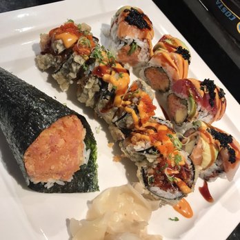 Wasabi - Unicorn specialty roll, Godzilla roll, and spicy hand roll. All great! Godzilla was our favorite. - Japanese Near Me - Asheville, North Carolina Wasabi - Unicorn specialty roll, Godzilla roll, and spicy hand roll. All great! Godzilla was our favorite. - Japanese Near Me - Asheville, North Carolina