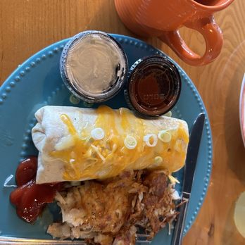 The BrickHaus - Breakfast burrito with potato hash and coffee served in their homey mugs - Cafes Near Me - Ridley Park, Pennsylvania