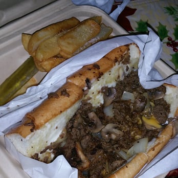 Bob's Hoagy Steaks - Reg. Mushroom Cheesesteak with steak fries & a pickle. - Sandwiches Near Me - Hayward, California