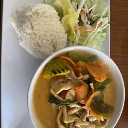 Pikul Thai Bistro - Chicken pumpkin medium curry with jasmine rice.