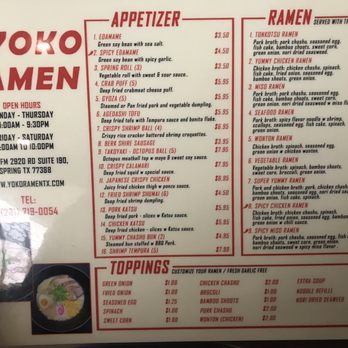 Yoko Ramen - Menu - Ramen Near Me - Spring, Texas Yoko Ramen - Menu - Ramen Near Me - Spring, Texas